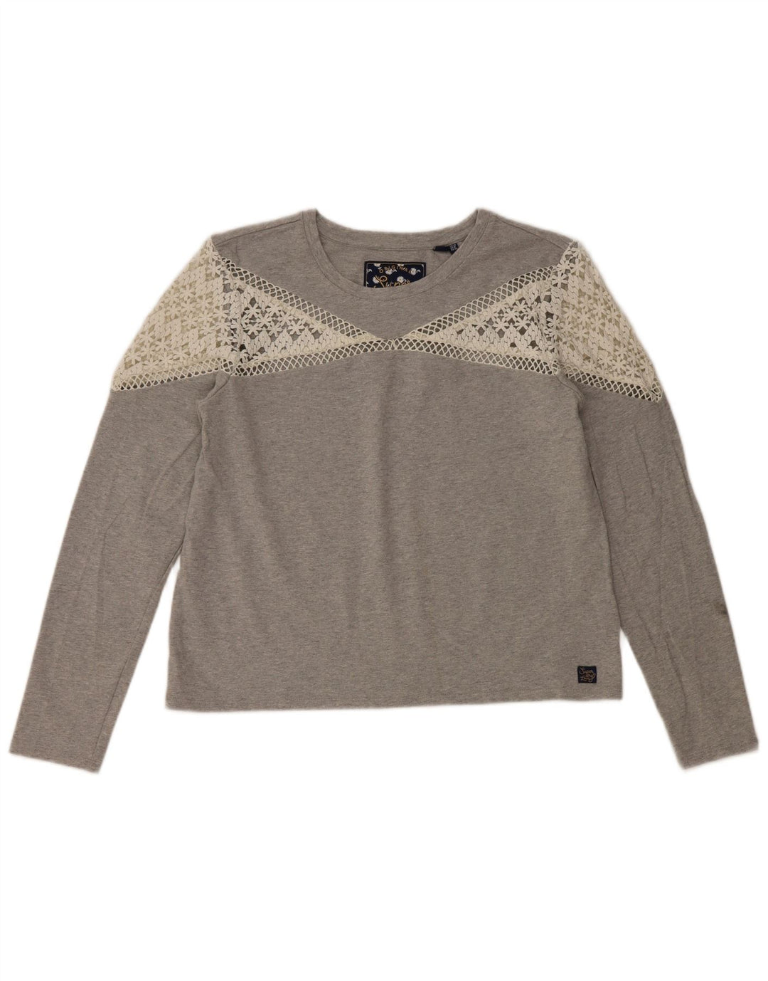 Top da donna a maniche lunghe Superdry UK 12 cotone grigio medio