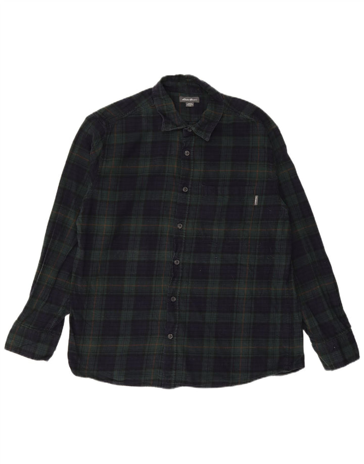 EDDIE BAUER Camicia da uomo in flanella di cotone a quadri blu navy grande