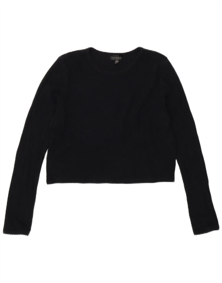 TOPSHOP Womens Crop Top Long Sleeve UK 16 Large  Navy Blue
