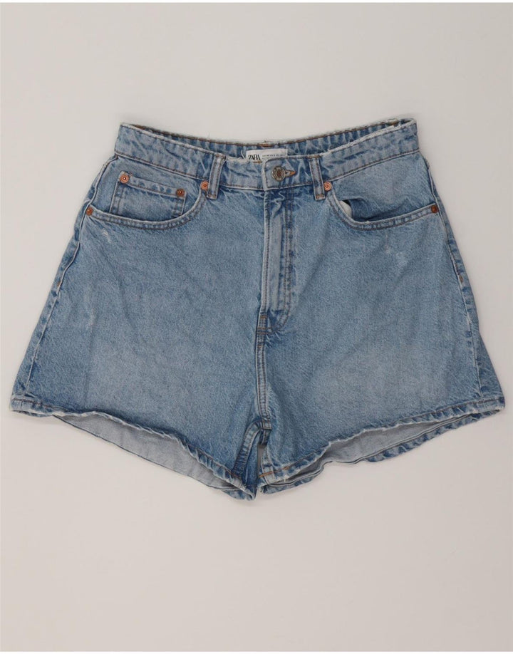 Pantaloncini in denim invecchiato ZARA da donna EU 40 medio W30 cotone blu