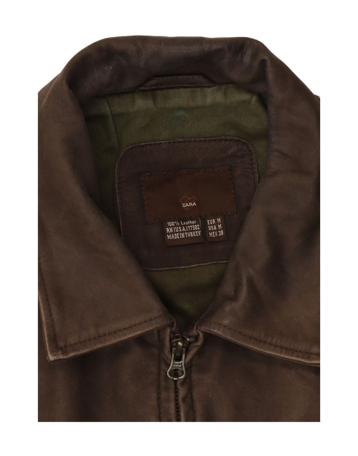 Giacca in pelle da uomo Zara UK 38 Pelle marrone medio