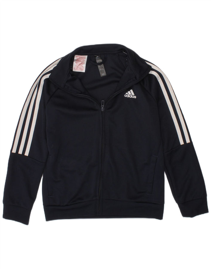 ADIDAS Boys Aeroready Tracksuit Top Jacket 7-8 Years Navy Blue Polyester