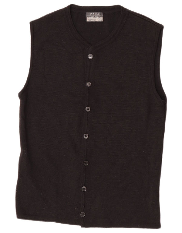 Maglione cardigan senza maniche da donna Zara UK 14 grande acrilico nero