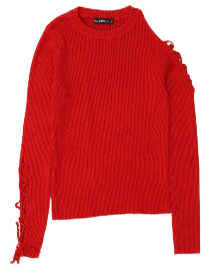 Maglione corto con scollo a barca da donna Zara UK 12 rosso medio