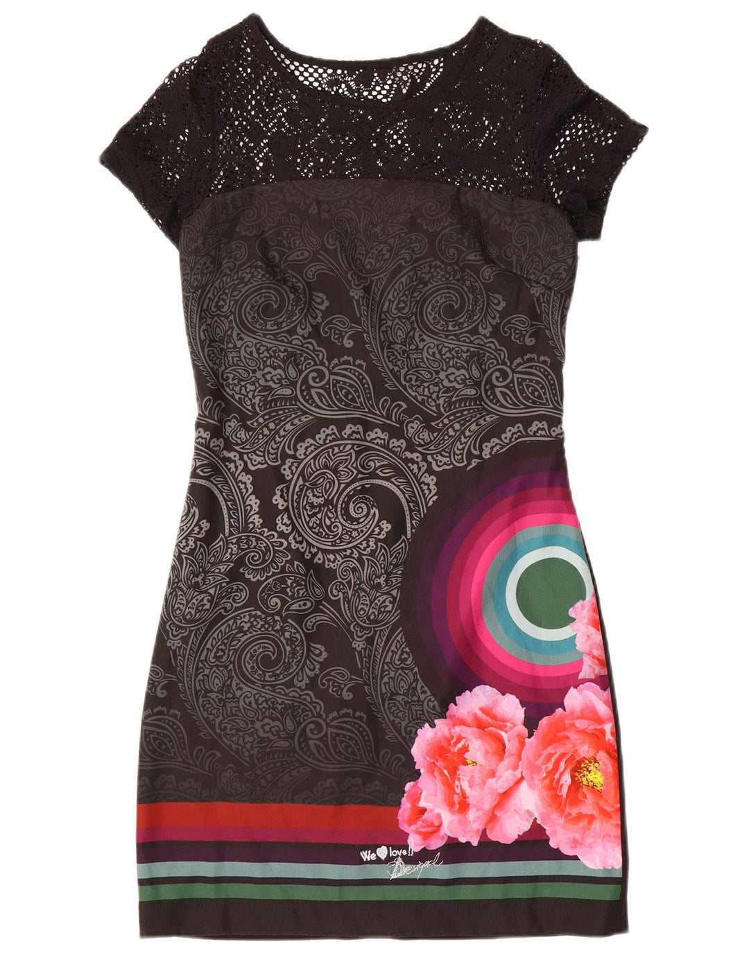 Desigual Abito tubino grafico da donna EU 38 Medio Nero floreale