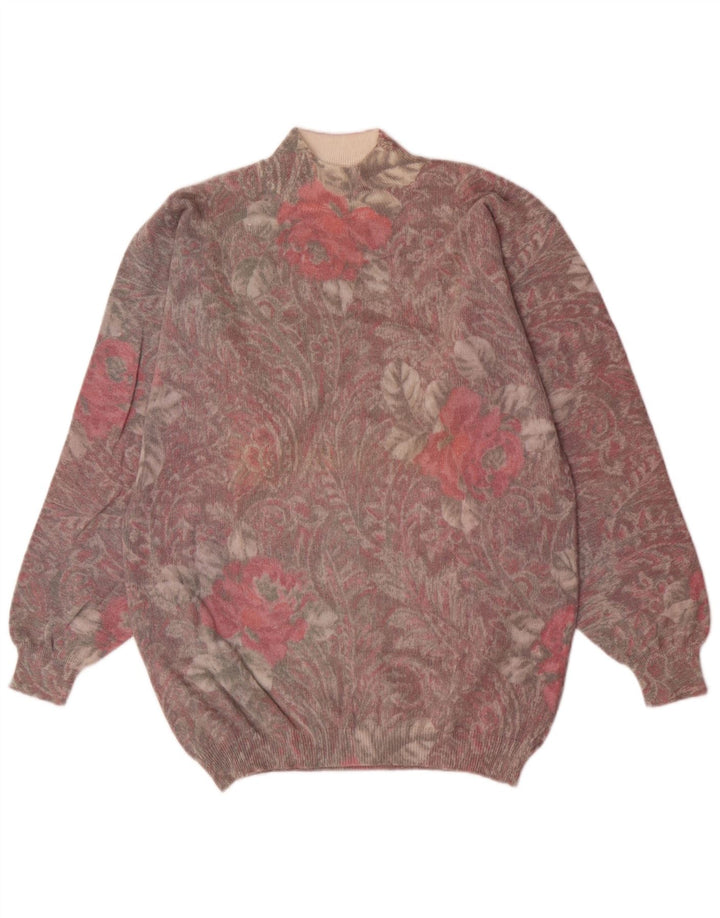 Maglione maglione vintage da donna con collo dolcevita UK 12 medio multicolore retrò