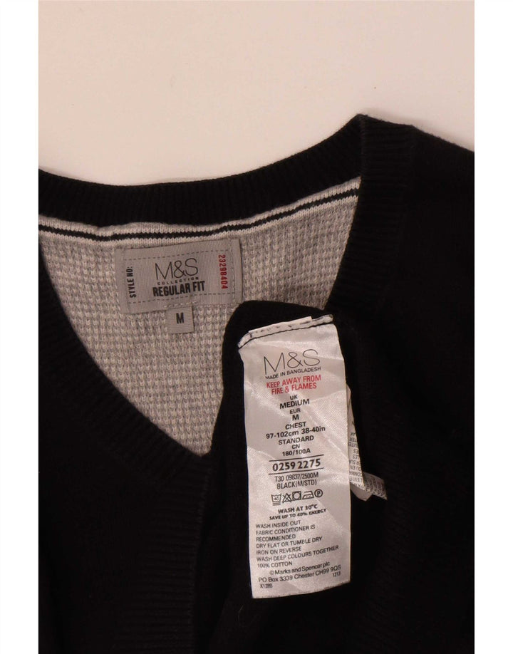 Maglione da uomo Marks & Spencer vestibilità regolare con scollo a V, cotone nero medio