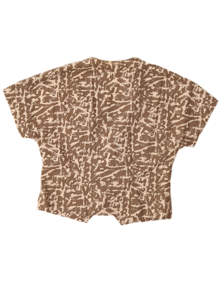Camicetta a maniche corte con motivo astratto da donna vintage UK 16 grande marrone