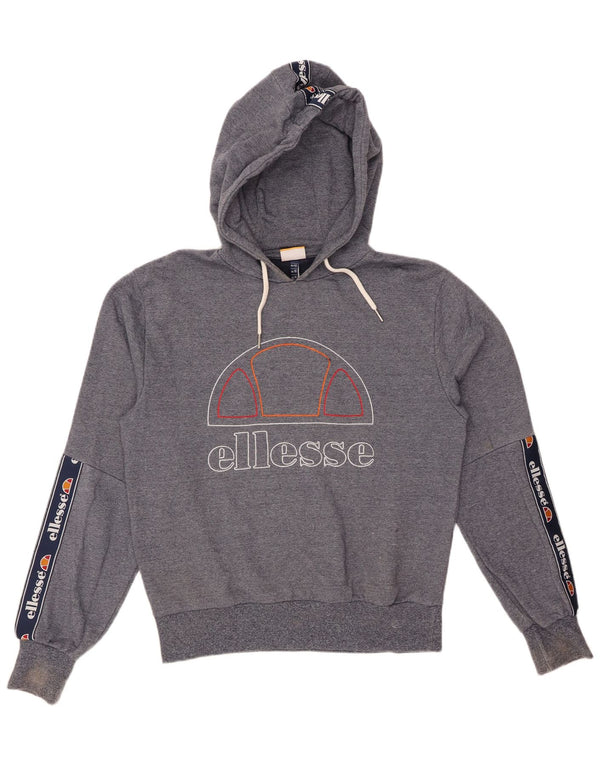ELLESSE Felpa con cappuccio grafica da donna UK 14 Large Blu Navy Colourblock