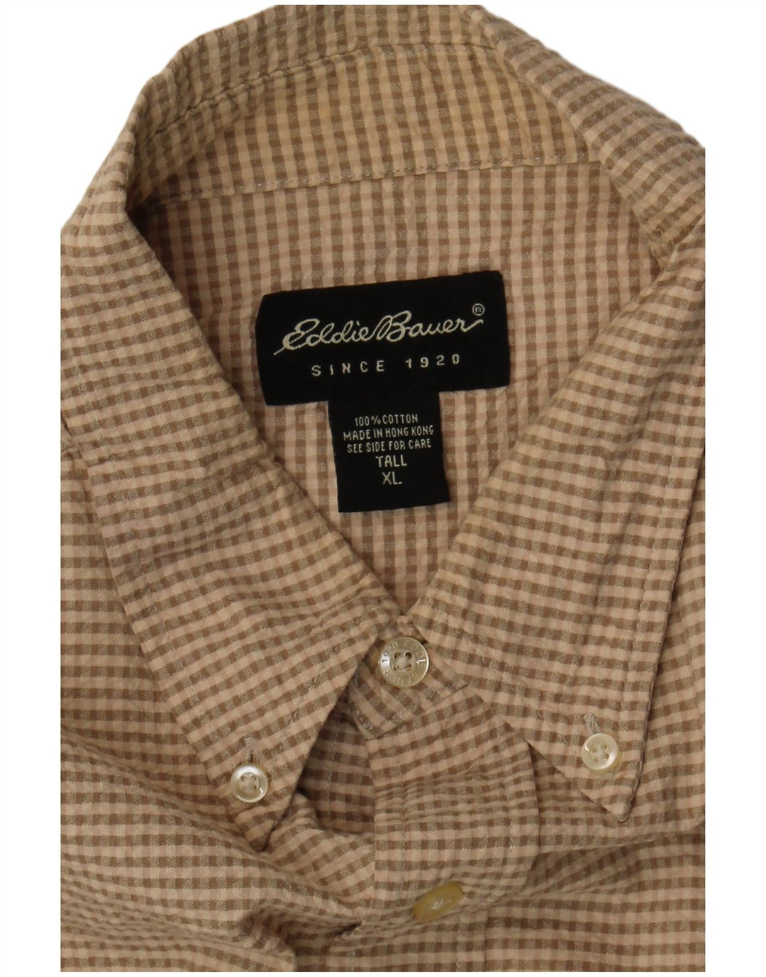 EDDIE BAUER Camicia a maniche corte alta da uomo XL Cotone a quadri beige