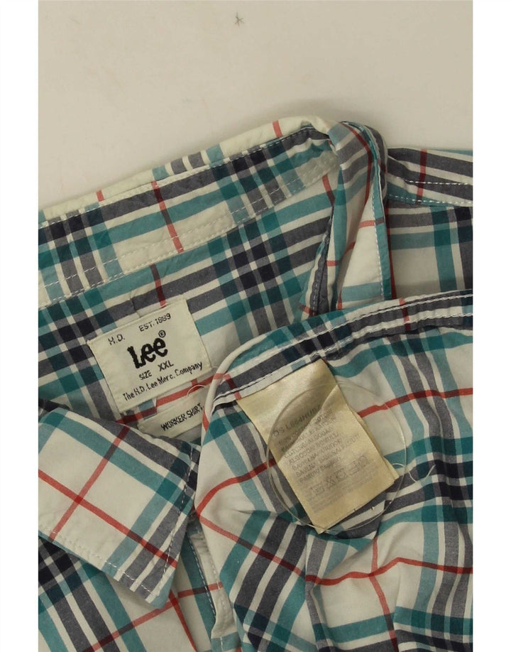 Camicia a maniche corte da uomo Lee 2XL in cotone a quadri blu