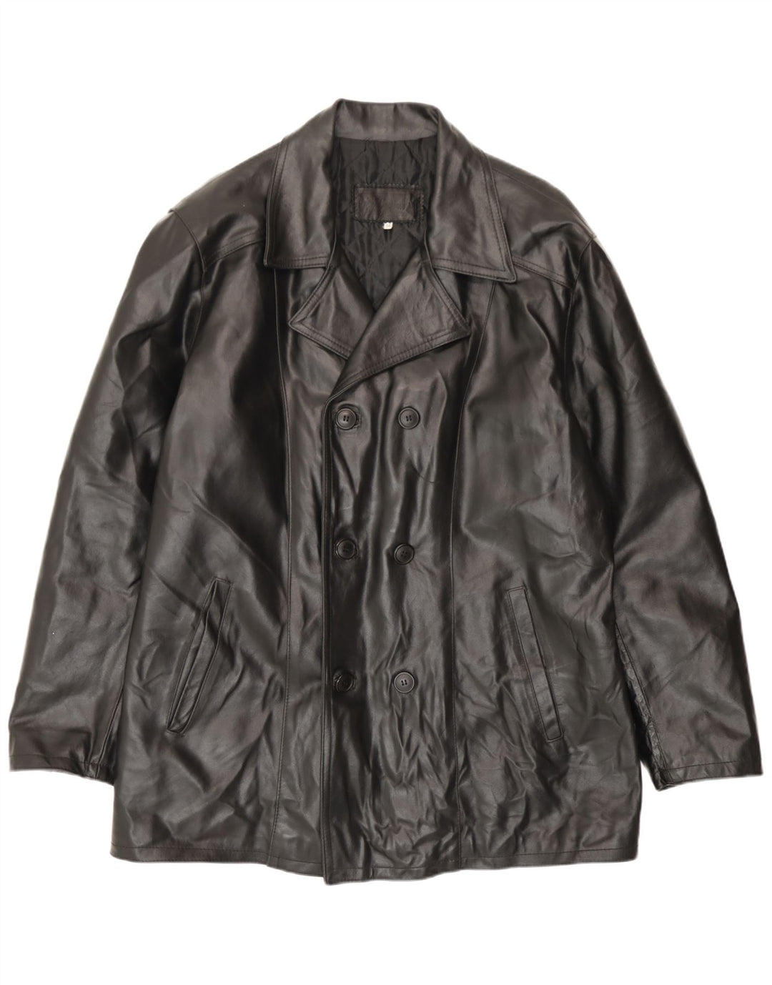 Giacca in pelle doppiopetto vintage da uomo IT 54 2XL Pelle nera