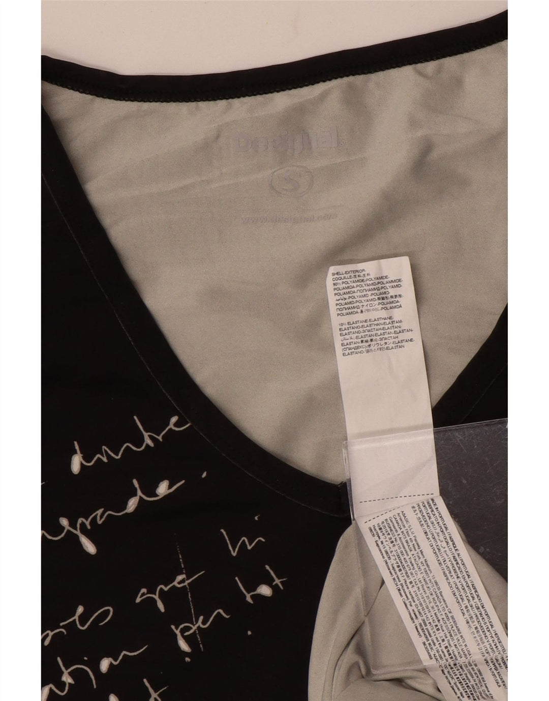 Desigual T-shirt grafica da donna Top UK 10 Small Nero Poliammide