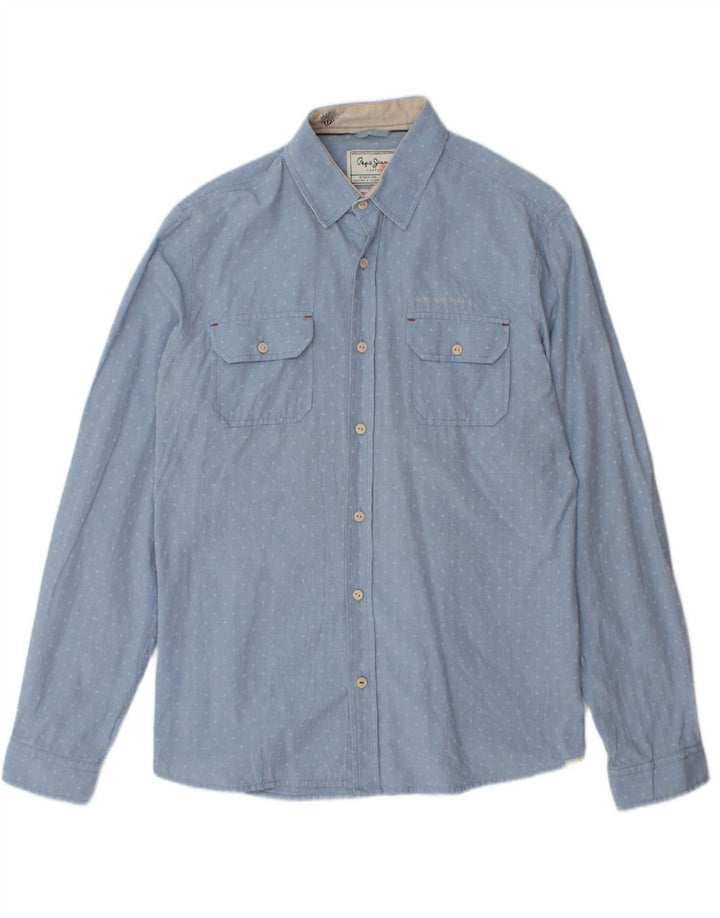 PEPE JEANS Mens Slim Fit Shirt Large Blue Spotted