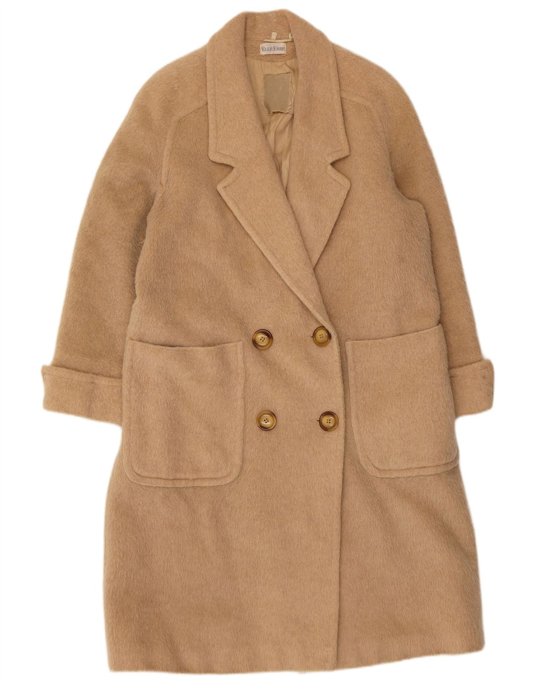 Cappotto Doppiopetto Donna Elle Erre IT 44 Beige Medio Lana Vergine