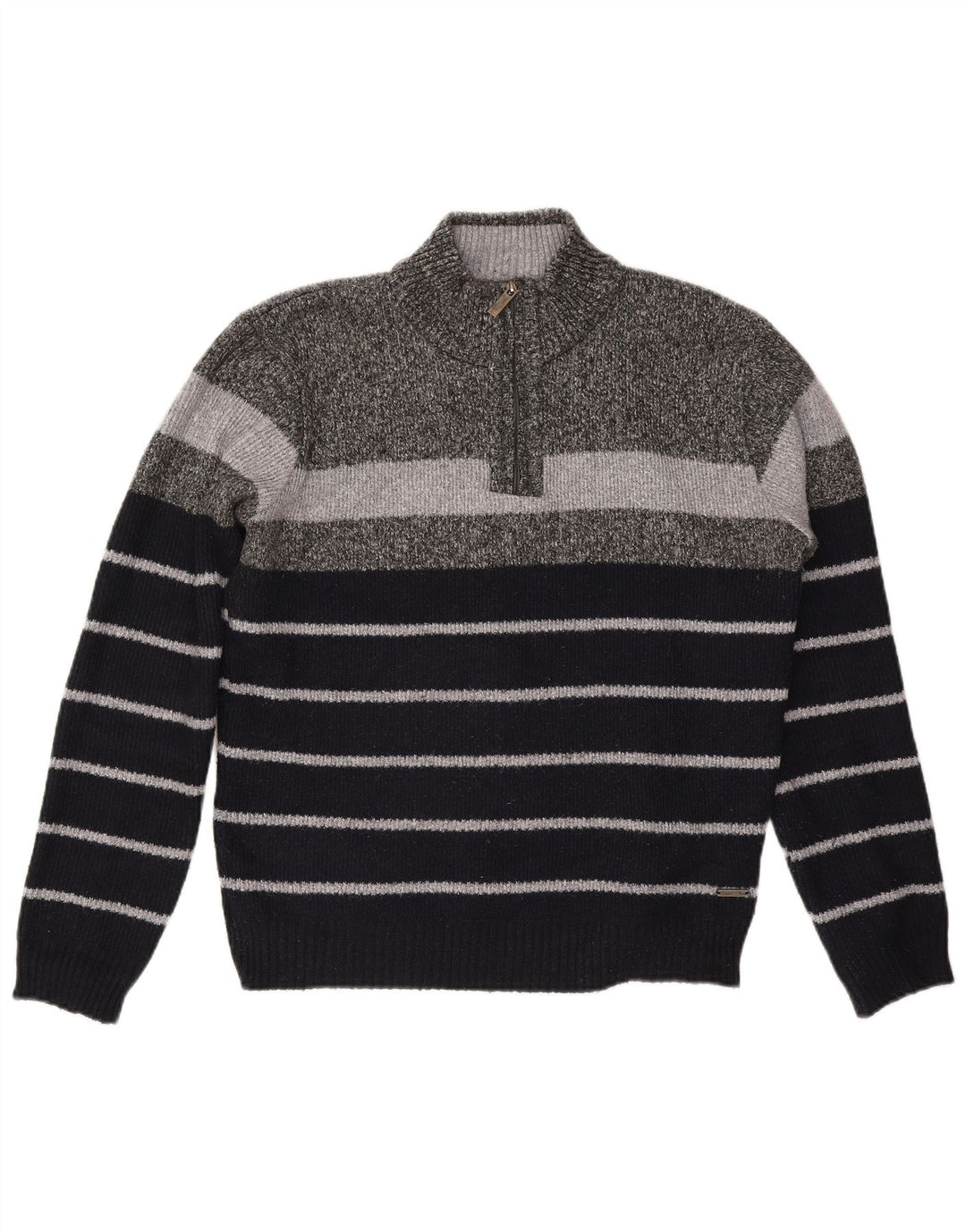 Pierre Cardin Maglione da uomo con zip e collo XL Poliestere a righe grigie