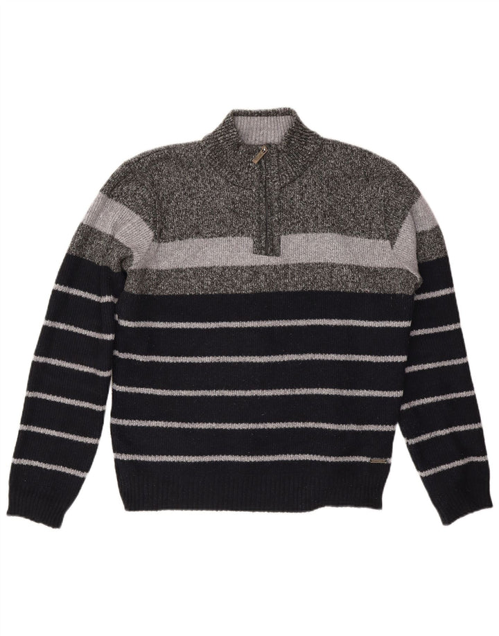 Pierre Cardin Maglione da uomo con zip e collo XL Poliestere a righe grigie