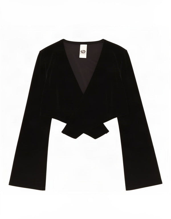 Top Bolero in velluto da donna vintage UK 10 piccolo poliestere nero