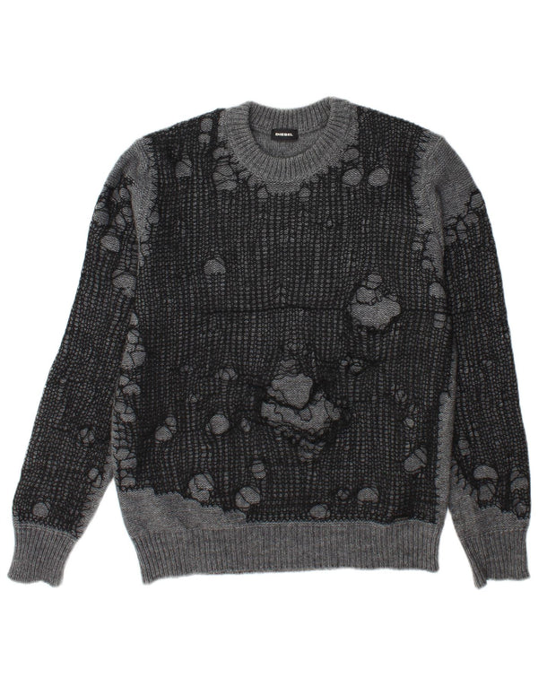 Maglione maglione girocollo da uomo invecchiato Diesel grande acrilico grigio