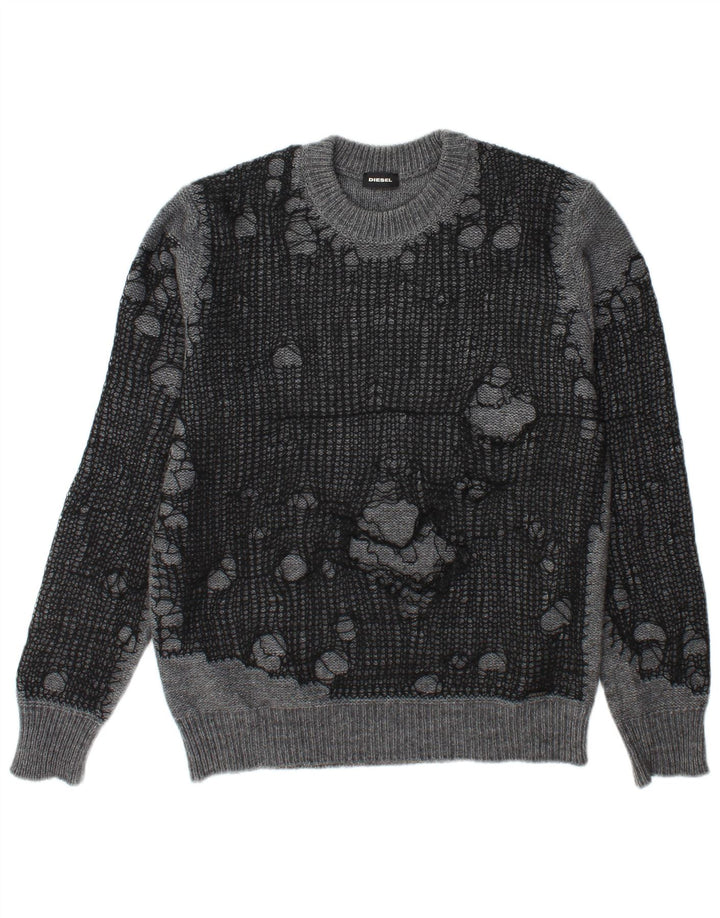 Maglione maglione girocollo da uomo invecchiato Diesel grande acrilico grigio