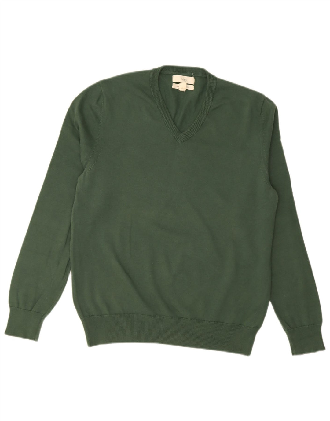 Maglione da uomo con scollo a V Marks & Spencer in cotone verde medio