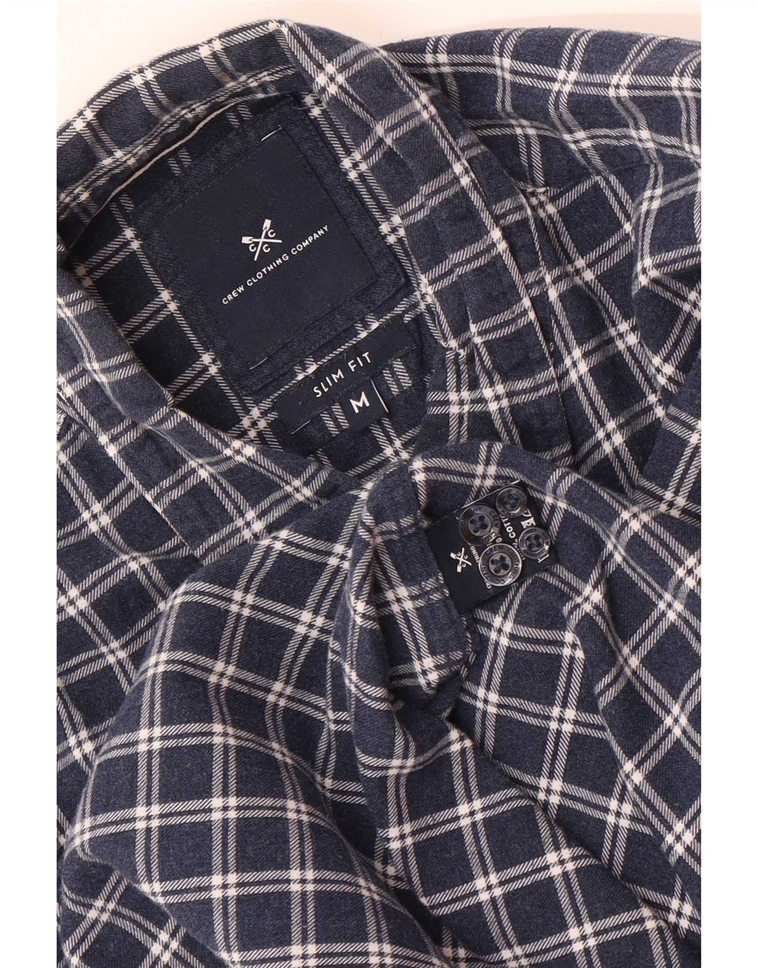 Crew Clothing Camicia da uomo slim fit in flanella, cotone medio a quadri blu navy