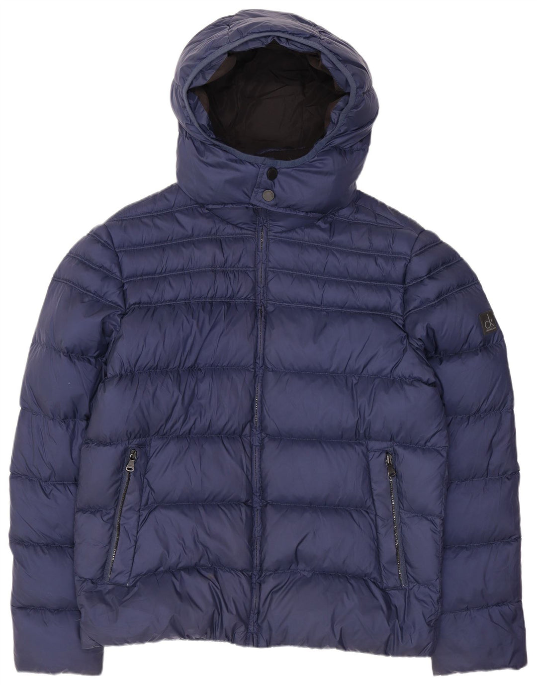 CALVIN KLEIN JEANS Giacca imbottita con cappuccio da uomo UK 40 Large Blu Navy Nylon