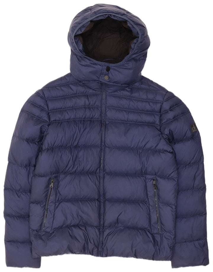 CALVIN KLEIN JEANS Giacca imbottita con cappuccio da uomo UK 40 Large Blu Navy Nylon