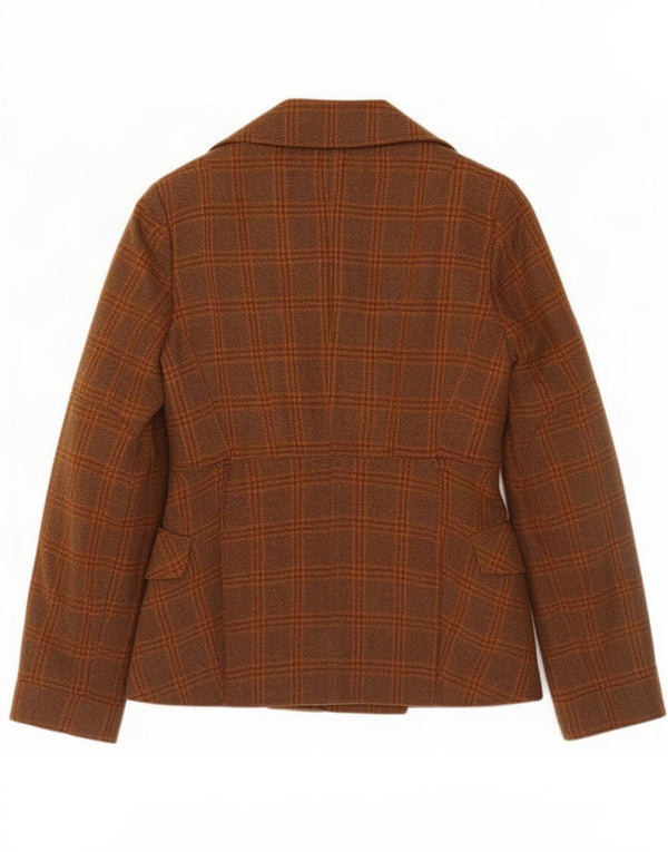 Giacca blazer doppiopetto da donna Stefanel UK 10 piccola lana a quadri marrone