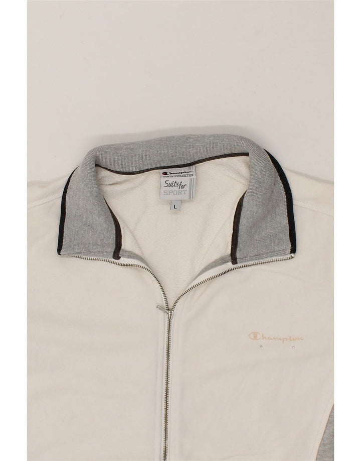 CHAMPION Womens Tracksuit Top Jacket UK 16 Large White Colourblock Cotton Vintage Champion and Second-Hand Champion from Messina Hembry 