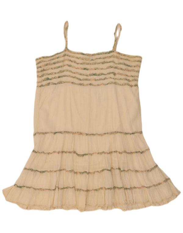 Prendisole vintage da donna UK 16 grande cotone a righe bianco sporco