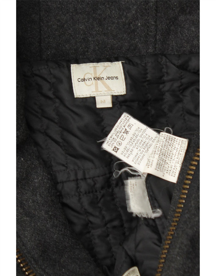 CALVIN KLEIN Womens Hooded Overcoat UK 14 Medium Grey Polyamide Vintage Calvin Klein and Second-Hand Calvin Klein from Messina Hembry 
