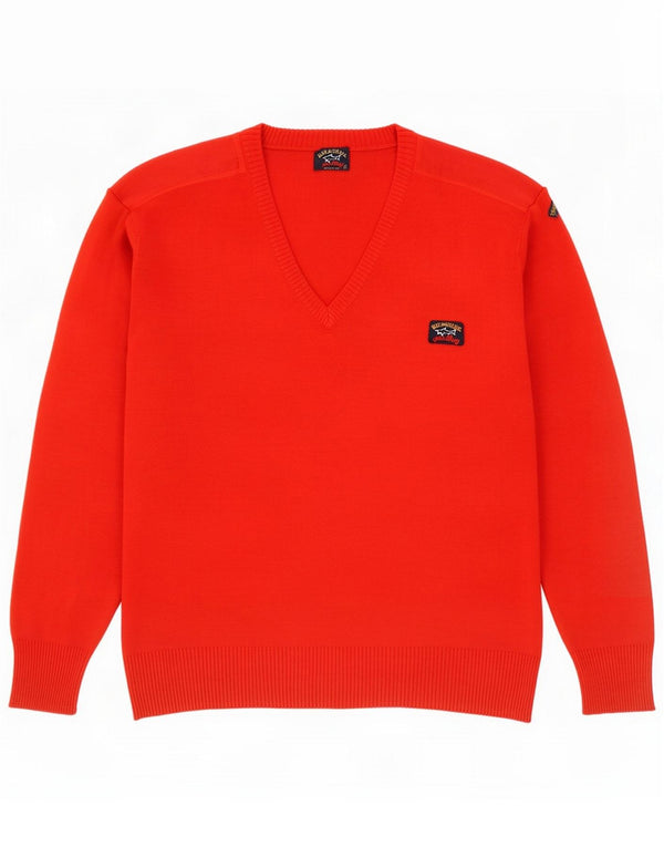 Paul & Shark Mens V-Neck Jumper Sweater XL Red Virgin Wool