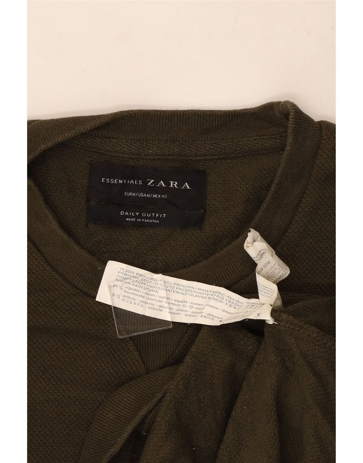 Maglione maglione girocollo da uomo Zara in cotone kaki medio