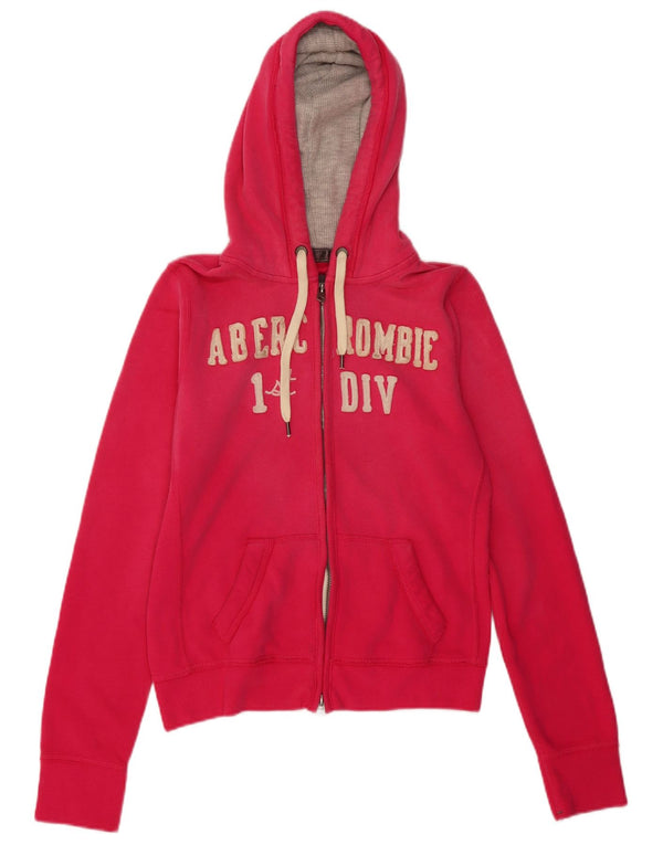 ABERCROMBIE & FITCH Womens Graphic Zip Hoodie Sweater UK 14 Large Pink