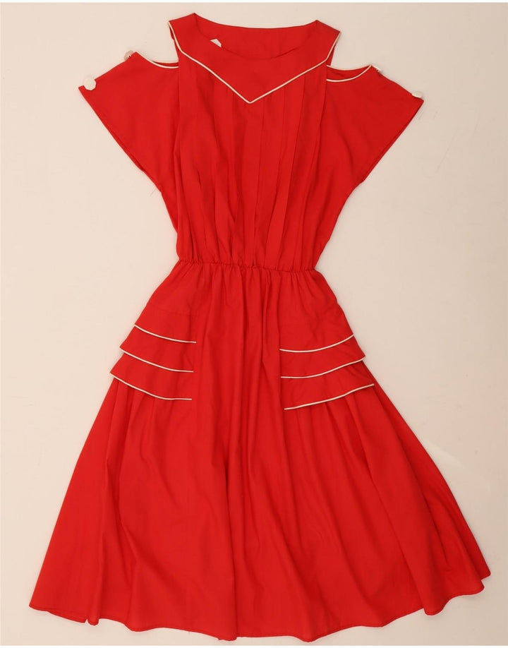 Abito vintage da donna con spalle scoperte UK 14 Viscosa rossa media