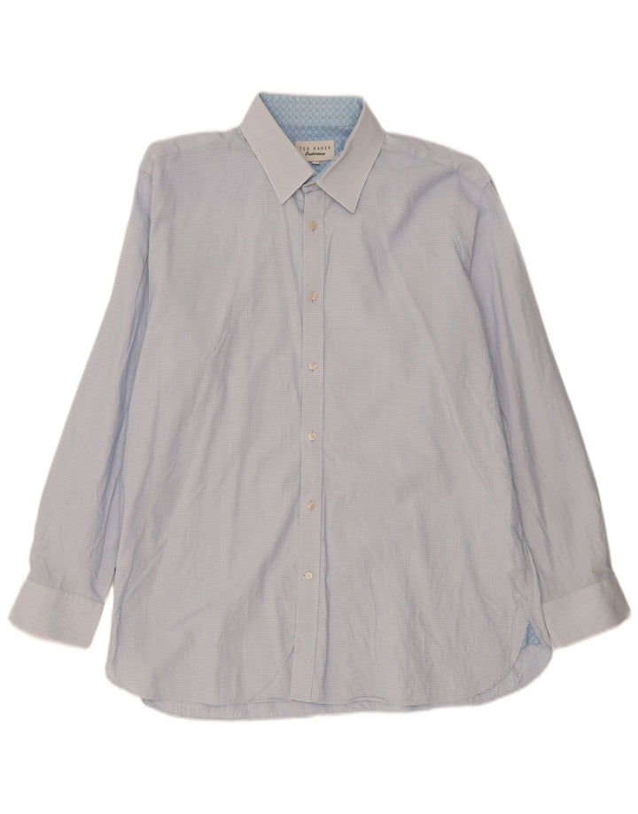 Camicia da uomo Ted Baker taglia 17 1/2 XL cotone maculato blu