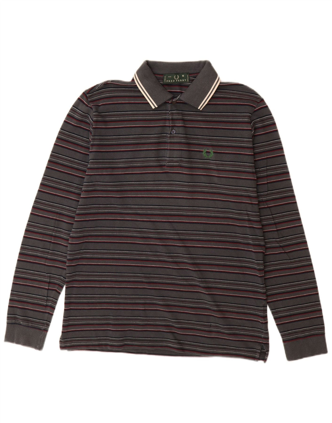FRED PERRY Polo da uomo a maniche lunghe in cotone a righe grigio medio