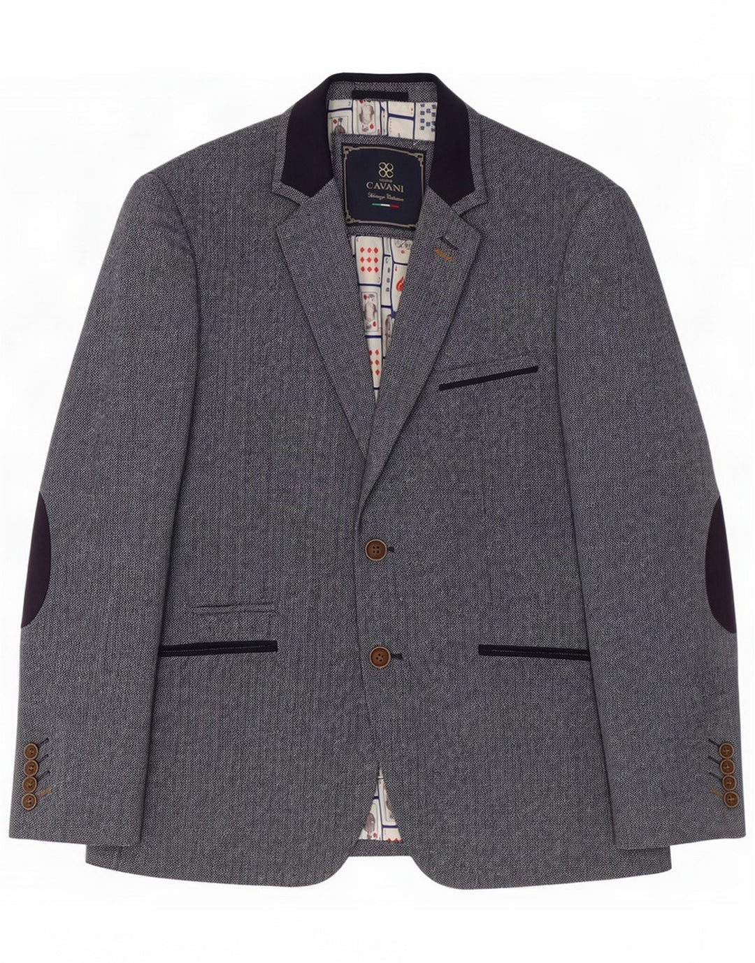 Cavani Giacca blazer da uomo a 2 bottoni UK 40 Large Grigio a spina di pesce in poliestere