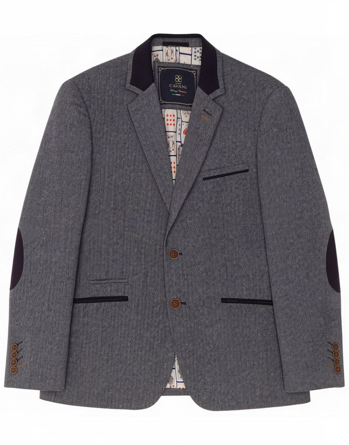 Cavani Giacca blazer da uomo a 2 bottoni UK 40 Large Grigio a spina di pesce in poliestere