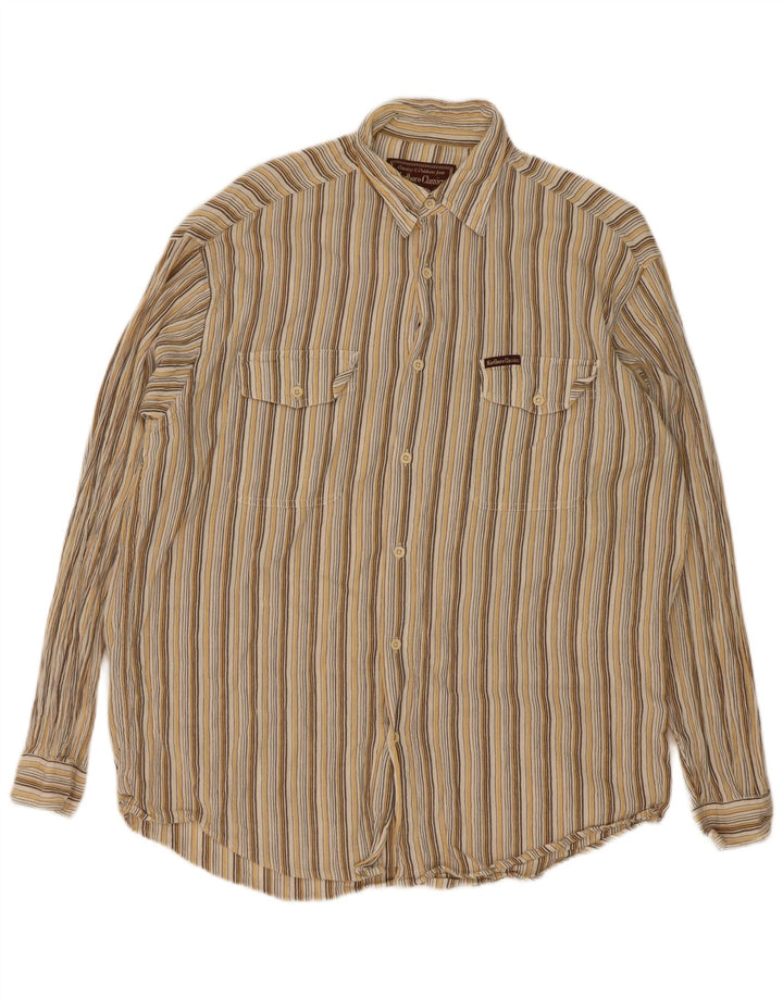 Camicia da uomo Marlboro Classics Large in cotone a righe marroni