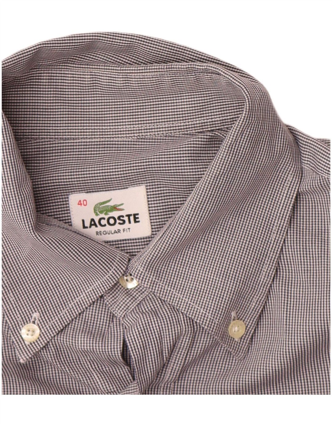 Camicia Lacoste da uomo vestibilità regolare taglia 40 cotone gessato grigio medio