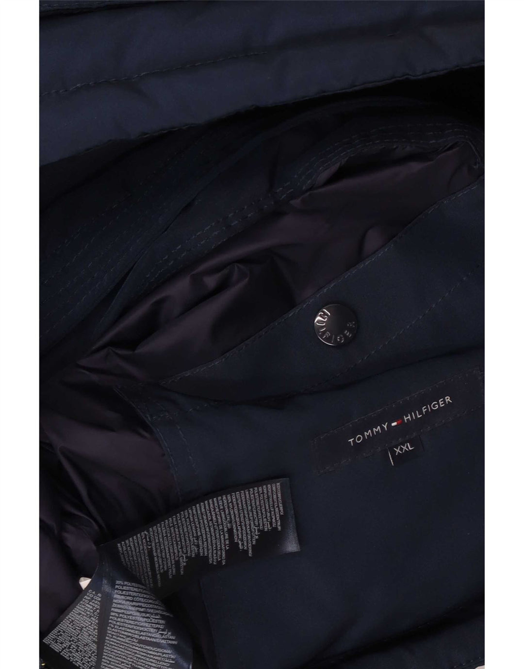Giacca imbottita con cappuccio da uomo Tommy Hilfiger UK 44 2XL poliestere blu navy