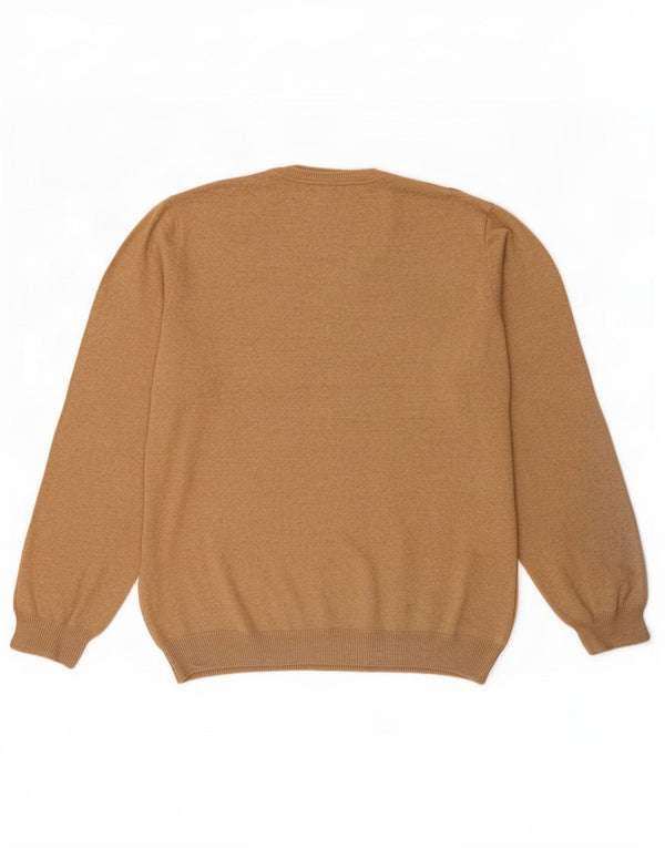 Marks & Spencer Mens Regular Fit V-Neck Jumper Sweater XL Beige Cotton