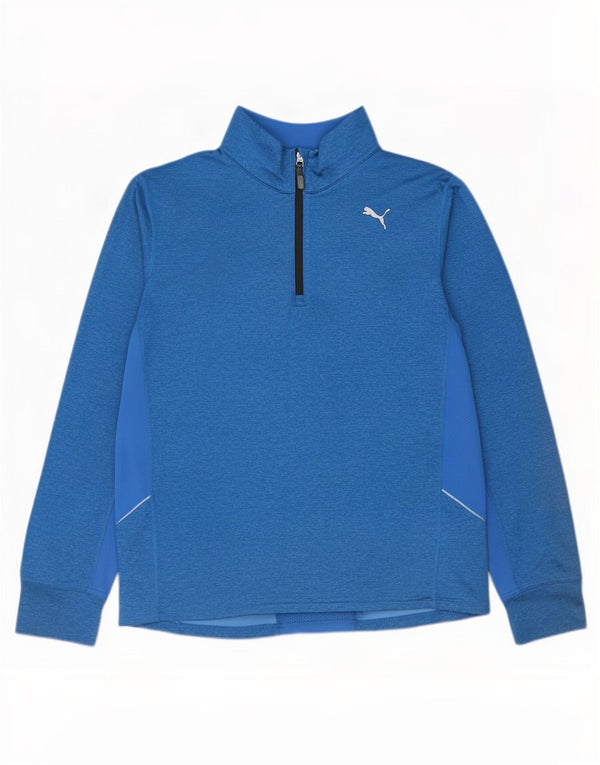 Puma Uomo Zip Neck Pullover Tuta Top Large Blu Colourblock