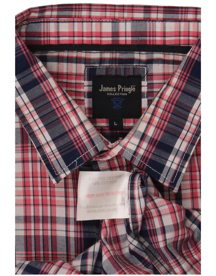 Camicia da uomo a maniche corte James Pringle, poliestere a quadri rossi grandi