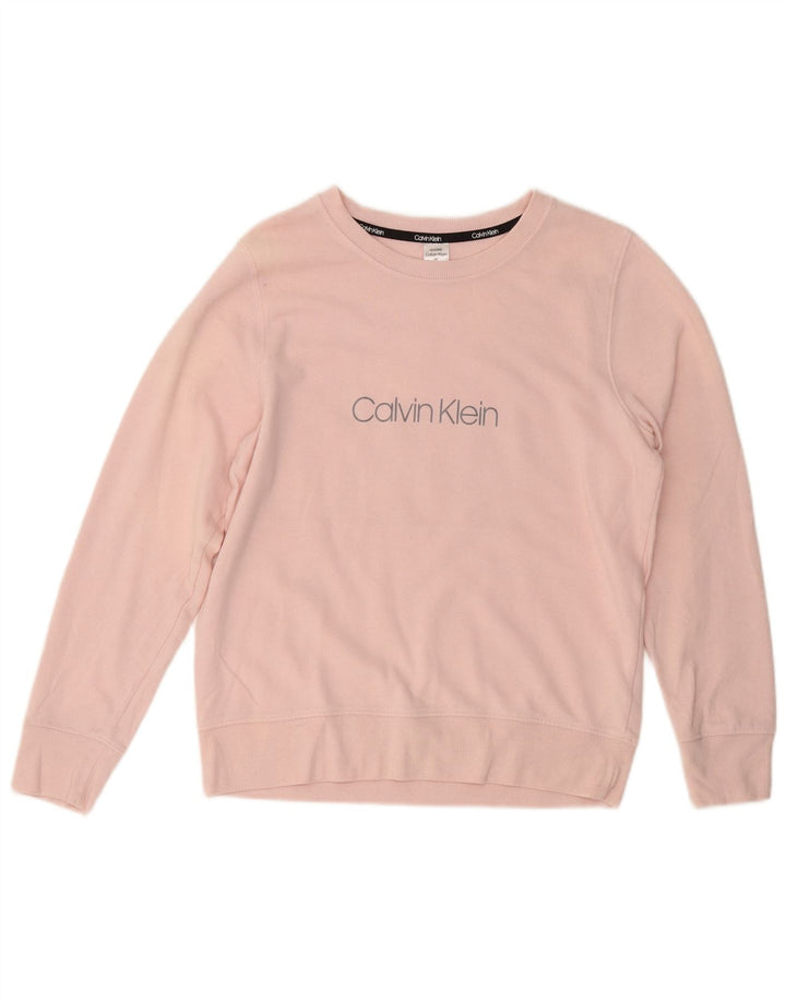 CALVIN KLEIN Felpa con grafica da donna Maglione UK 14 Cotone rosa medio