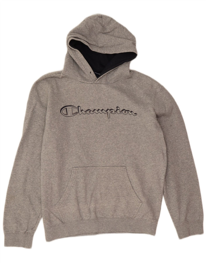 Maglione con cappuccio grafico da uomo Champion in cotone chiazzato grigio medio