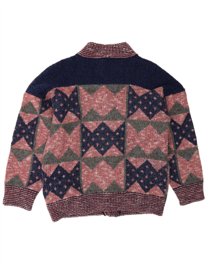 Maglione cardigan da uomo vintage geometrico rosa medio