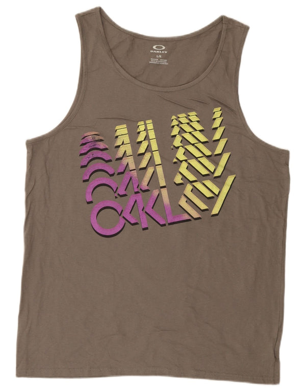 Canotta grafica da uomo Oakley grande in cotone grigio